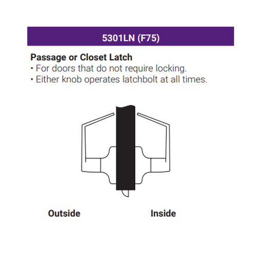 Accentra (Yale) MO5301LN Grade 2 Passage Lever Lock