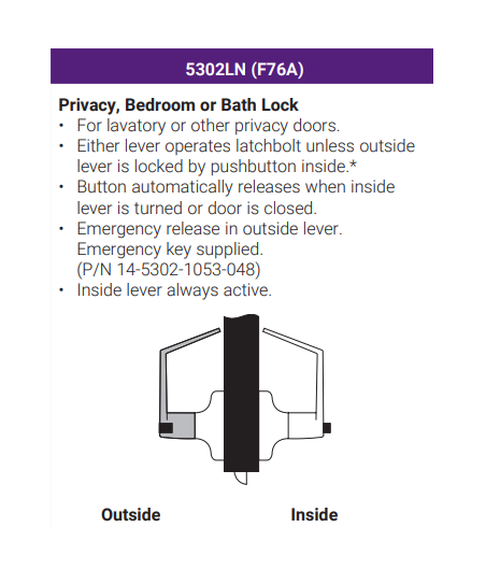 Accentra (Yale) PB5302LN Grade 2 Privacy Lever Lock