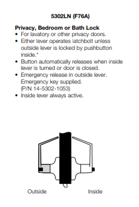 Yale PB5302LN Grade 2 Privacy Lever Lock