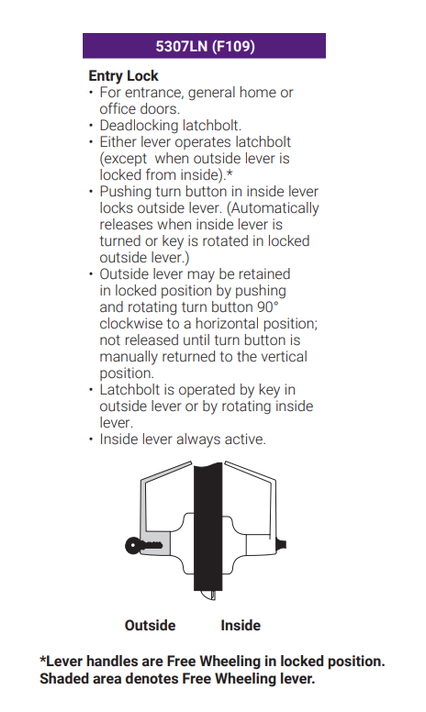 Accentra (Yale) MO5307LN Grade 2 Entry Cylindrical Lever Lock