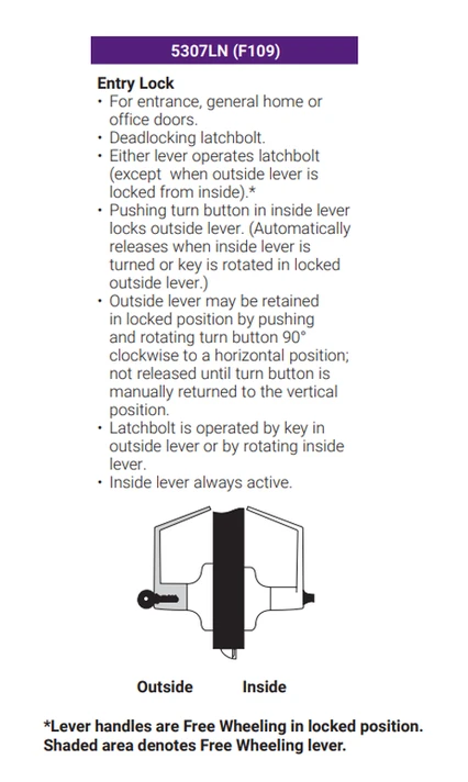 Accentra (Yale) PB5307LN Grade 2 Entry Cylindrical Lever Lock