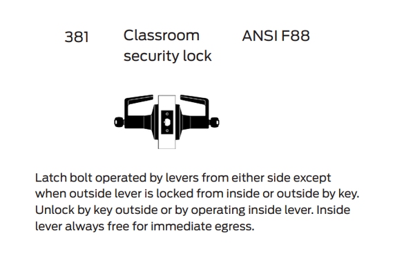 Falcon T381BD D Classroom Security Cylindrical Lever Lock, Accepts Small Format IC Core, Dane Style