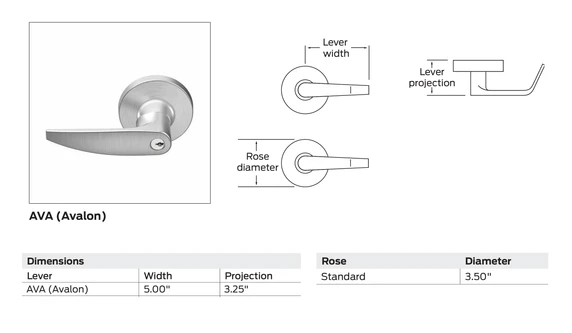 Falcon TM381B AVA Vestibule Lever Lock, Accepts Small Format IC Core, Avalon Style