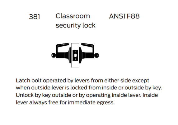 Falcon T381BD A Classroom Security Cylindrical Lever Lock, Accepts Small Format IC Core, Avalon Style