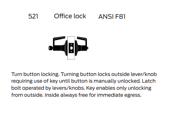 Falcon T521PD A Office Cylindrical Lever Lock, Avalon Style