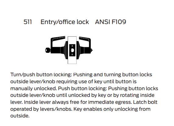 Falcon T511PD D Entry/office Cylindrical Lever Lock, Dane Style