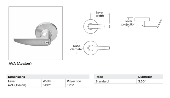 Falcon TM511P AVA Entry/Office Lever Lock, w/ Conventional Cylinder, Avalon Style