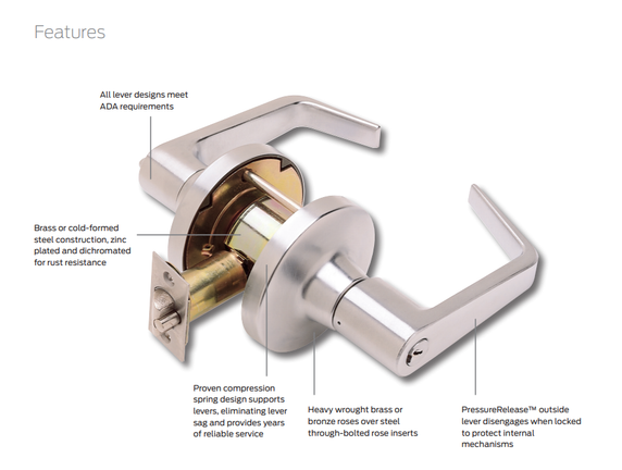 Falcon T501PD A Entry Cylindrical Lever Lock, Avalon Style
