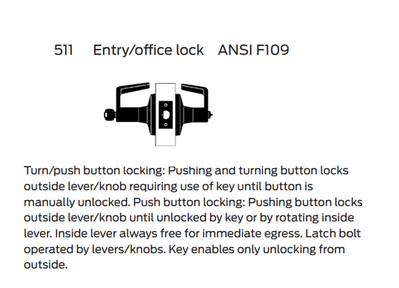 Falcon T511BD D Entry/office Cylindrical Lever Lock, Accepts Small Format IC Core, Dane Style