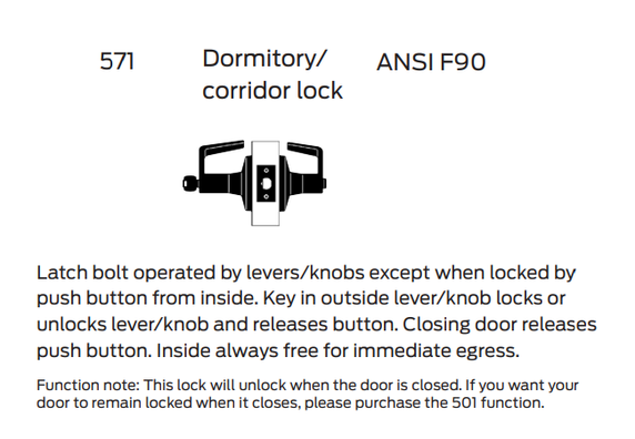 Falcon T571BD Q Dormitory Cylindrical Lever Lock, Accepts Small Format IC Core, Quantum Style