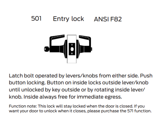 Falcon B501PD D Entry Cylindrical Lever Lock, Dane Style