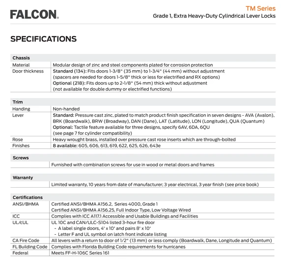 Falcon TM301 QUA Bath/Bedroom Privacy Lever Lock, Quantum Style