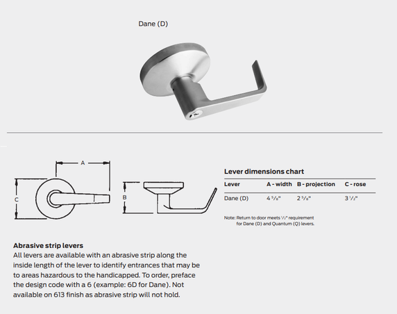 Falcon B561PD D Classroom Cylindrical Lever Lock, Dane Style