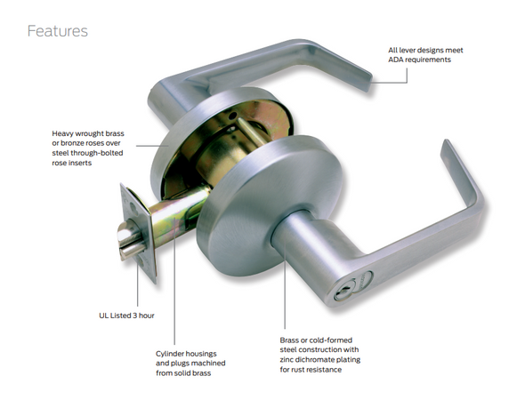 Falcon B561BD Q Classroom Cylindrical Lever Lock, Accepts Small Format IC Core, Quantum Style