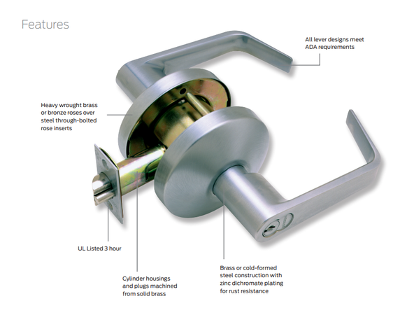 Falcon B581BD D Storeroom Cylindrical Lever Lock, Accepts Small Format IC Core, Dane Style