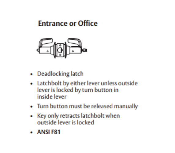 Sargent 28-11G05 LP Entrance or Office T-Zone Cylindrical Lever Lock