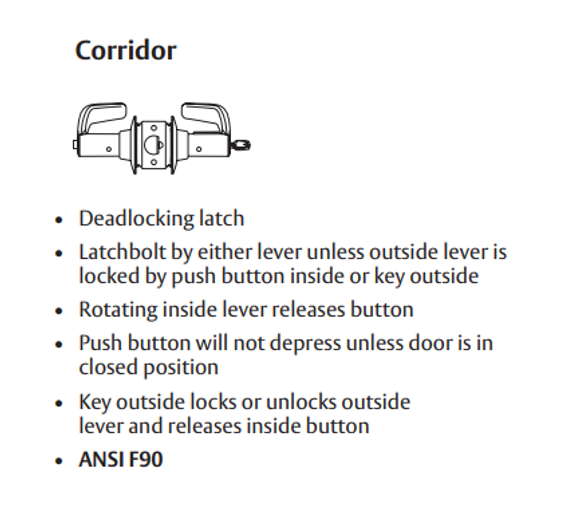 Sargent 28-11G54 LJ Corridor T-Zone Cylindrical Lever Lock