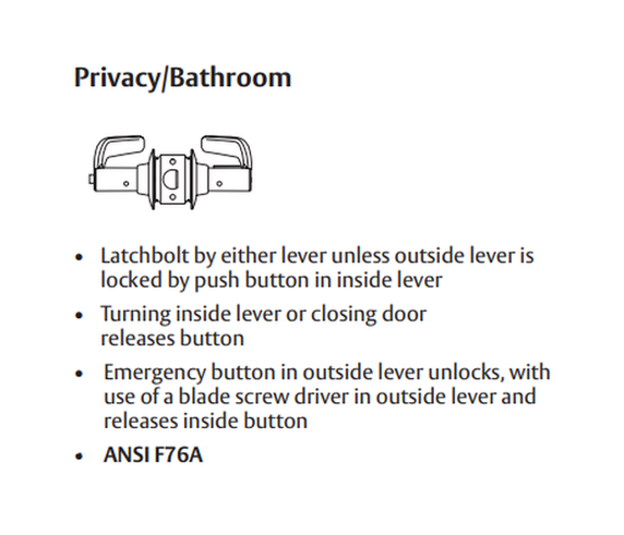 Sargent 28-11U65 LP T-Zone Privacy/Bathroom Lever Lockset