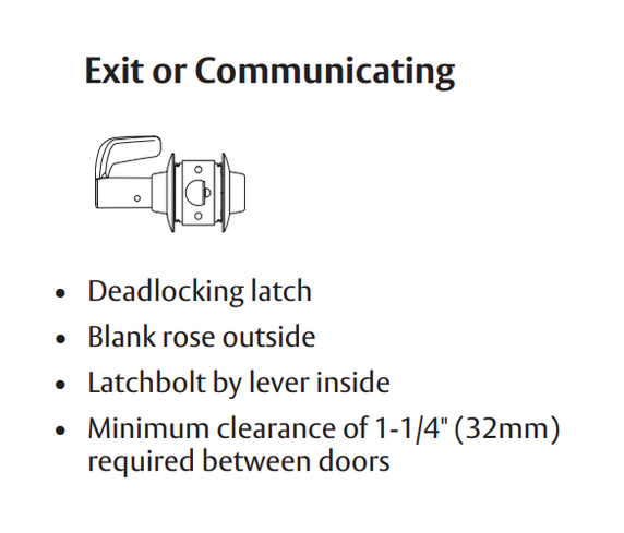 Sargent 28-11G15-3 LP T-Zone Exit or Communicating Lever Lockset