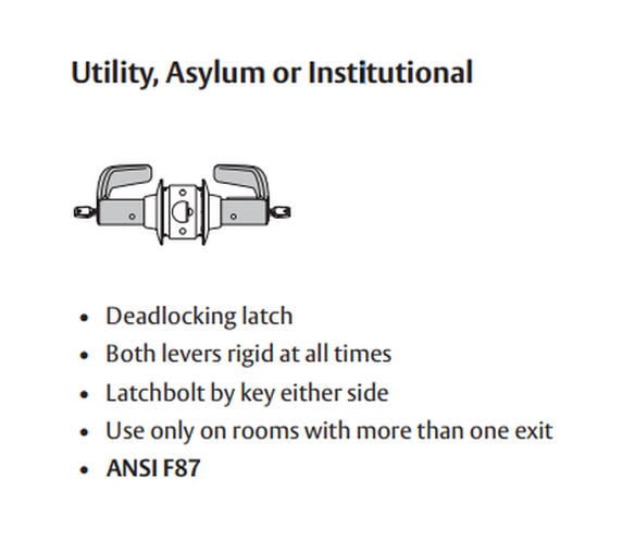 Sargent 2860-11G17 LB Utility, Asylum or Institutional T-Zone Cylindrical Lever Lock, Accepts Large Format IC core (LFIC)