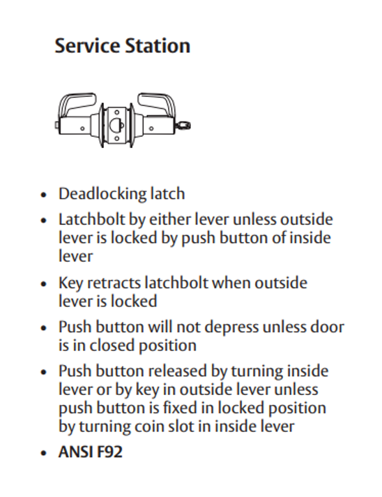 Sargent 2860-11G44 LP Service Station T-Zone Cylindrical Lever Lock, Accepts Large Format IC core (LFIC)