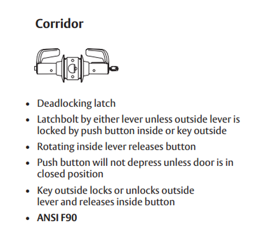 Sargent 2860-11G54 LB Corridor T-Zone Cylindrical Lever Lock, Accepts Large Format IC core (LFIC)