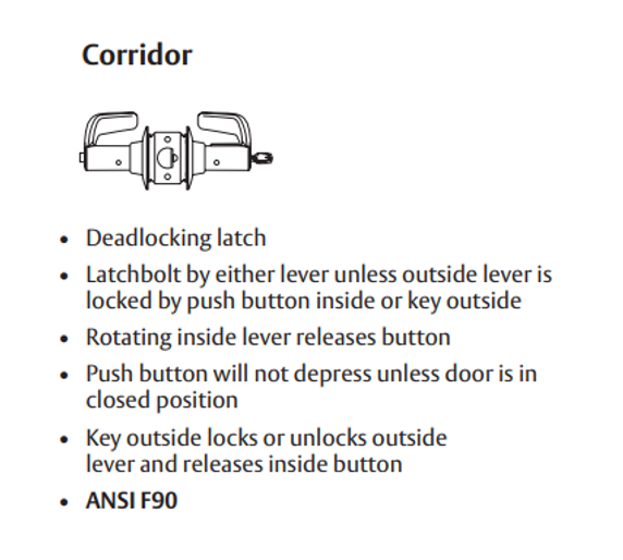 Sargent 2870-11G54 LJ Corridor T-Zone Cylindrical Lever Lock, Accepts Small Format IC core (SFIC)