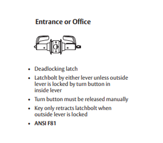 Sargent 28LC-11G05 LJ Entrance or Office T-Zone Conventional Less Cylinder Lever Lock