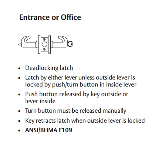 Sargent 10XG05 LB Entrance or Office Cylindrical Lever Lock