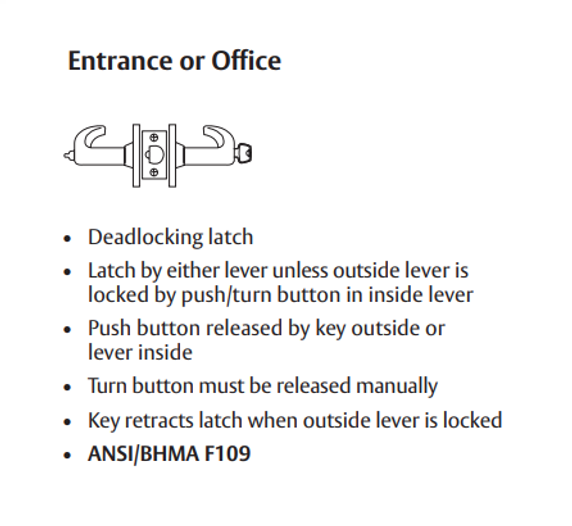 Sargent 10XG05 LP Entrance or Office Cylindrical Lever Lock