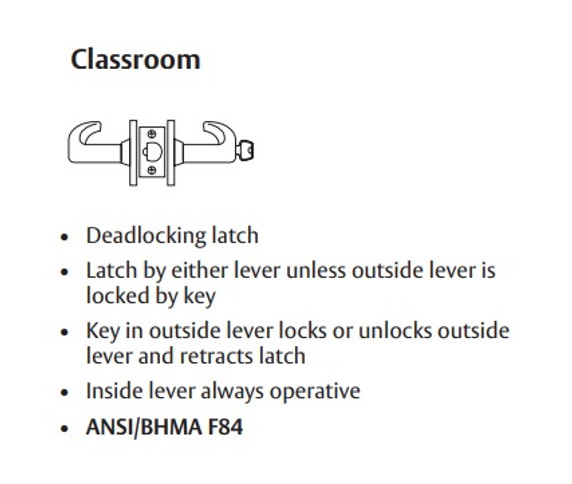 Sargent 10XG37 LL Classroom Cylindrical Lever Lock