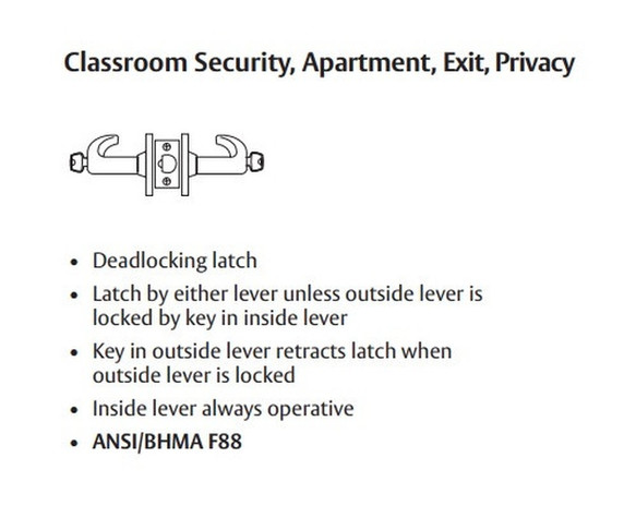 Sargent 10XG16 LL Classroom, Security, Apartment, Exit, Privacy Cylindrical Lever Lock