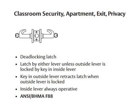 Sargent 10XG16 LB Classroom, Security, Apartment, Exit, Privacy Cylindrical Lever Lock