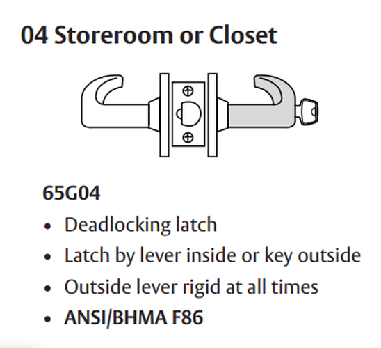 Sargent 28-65G04 KL Storeroom or Closet Cylindrical Lever Lock