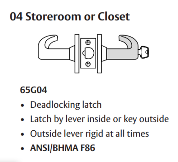 Sargent 28-65G04 KL Storeroom or Closet Cylindrical Lever Lock