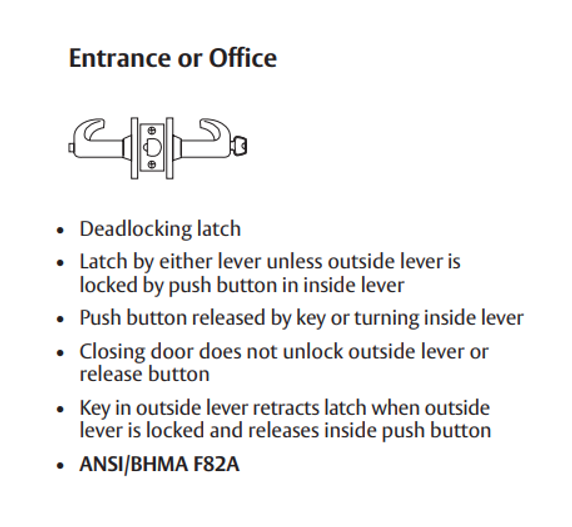 Sargent 10XG24 LP Entrance or Office Cylindrical Lever Lock