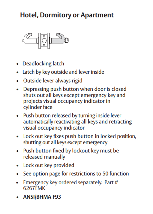 Sargent 10XG50 LB Hotel, Dormitory or Apartment Cylindrical Lever Lock