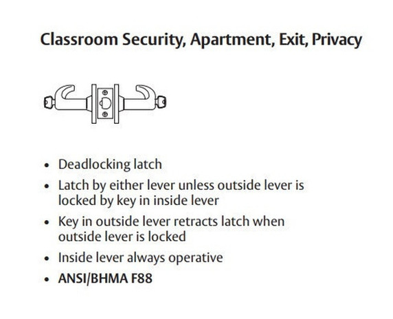 Sargent 60-10XG16 LP Classroom, Security, Apartment, Exit, Privacy Cylindrical Lever Lock, Accepts Large Format IC core (LFIC)