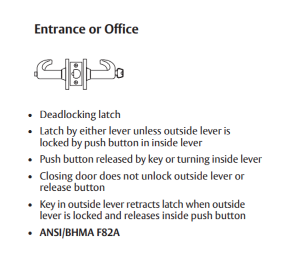 Sargent 60-10XG24 LL Entrance or Office Cylindrical Lever Lock, Accepts Large Format IC core (LFIC)