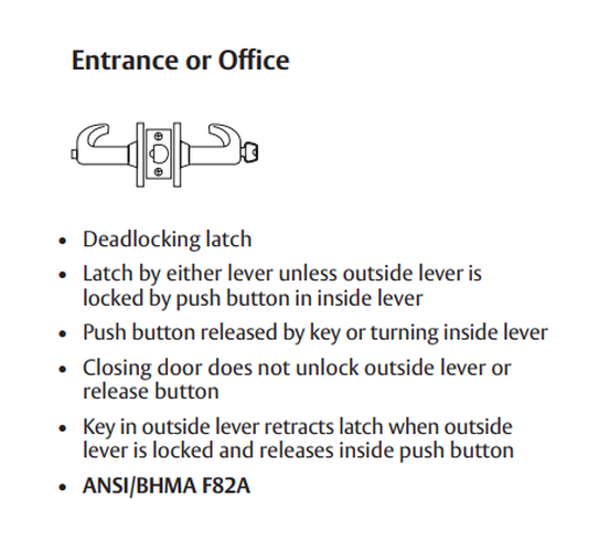 Sargent 70-10XG24 LP Entrance or Office Cylindrical Lever Lock, Accepts Small Format IC Core (SFIC)