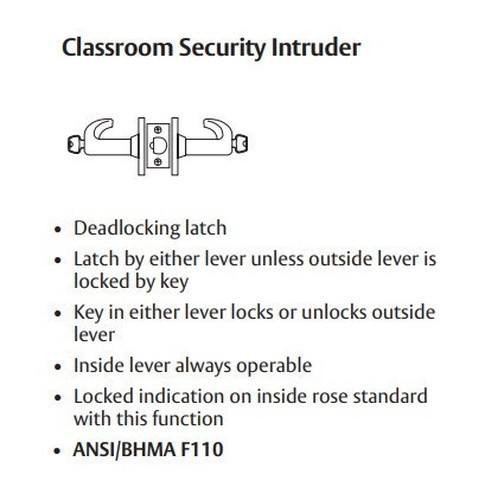 Sargent 60-10XG38 LB Classroom Security Intruder Cylindrical Lever Lock, Accepts Large Format IC core (LFIC)