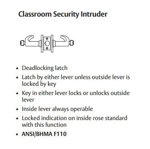 Sargent 70-10XG38 LP Classroom Security Intruder Cylindrical Lever Lock, Accepts Small Format IC Core (SFIC)
