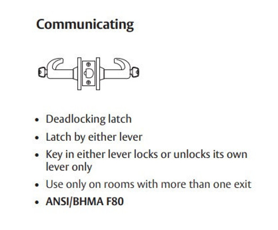 Sargent LC-10XG30 LP Communicating Cylindrical Lever Lock, Less Cylinder