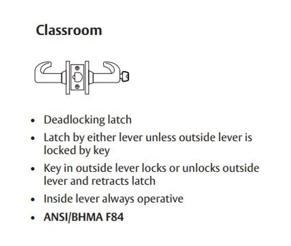 Sargent LC-10XG37 LB Classroom Cylindrical Lever Lock, Less Cylinder