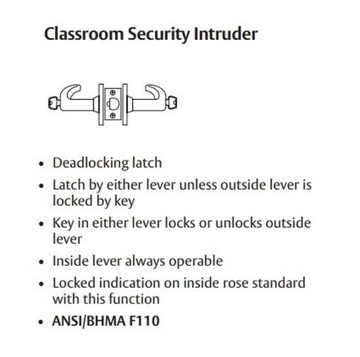 Sargent LC-10XG38 LL Classroom Security Intruder Cylindrical Lever Lock, Less Cylinder