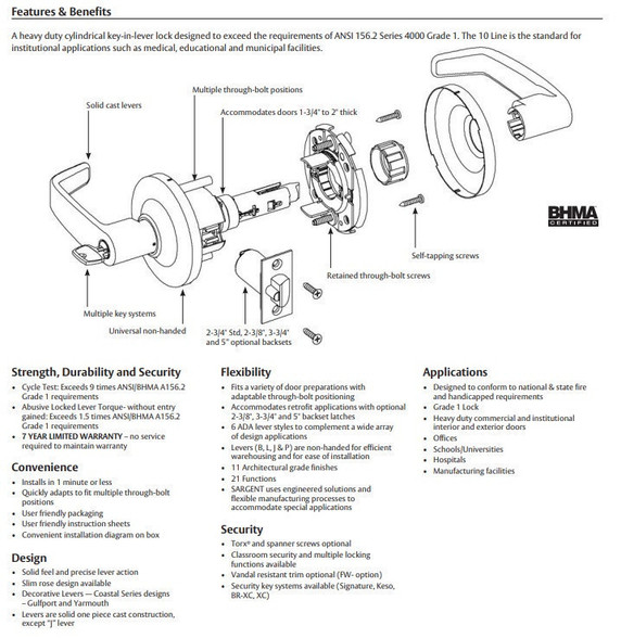 Sargent 28-10U15 LJ Passage Lever Set