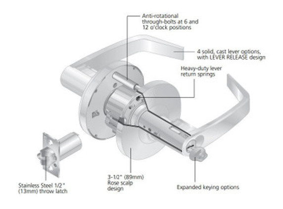 Corbin Russwin CL3372 PZD Extra Heavy-Duty Apartment, Exit or Public Toilet Cylindrical Lever Lock