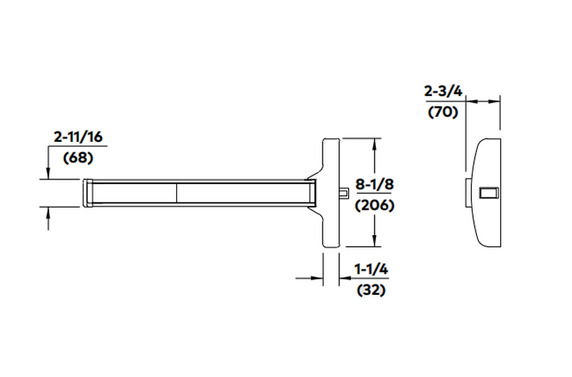 Dorma F9700 630 Fire Rated Rim Exit Device, Narrow Stile, Satin Stainless Steel Finish