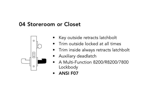 Sargent 8204 LE1L Storeroom or Closet Mortise Lock