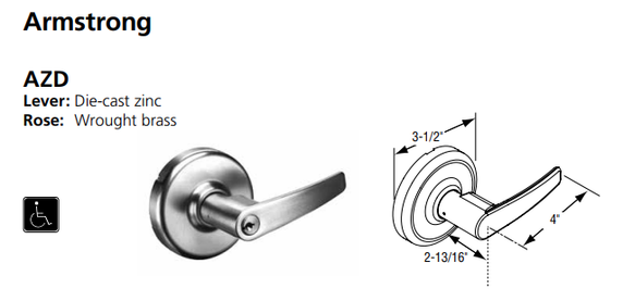 Corbin Russwin CL3551 AZD 612 LC Heavy-Duty Entrance or Office Conventional Less Cylinder Lever Lock, Satin Bronze Finish
